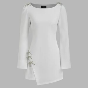 Chic White Dress with Bow Accents